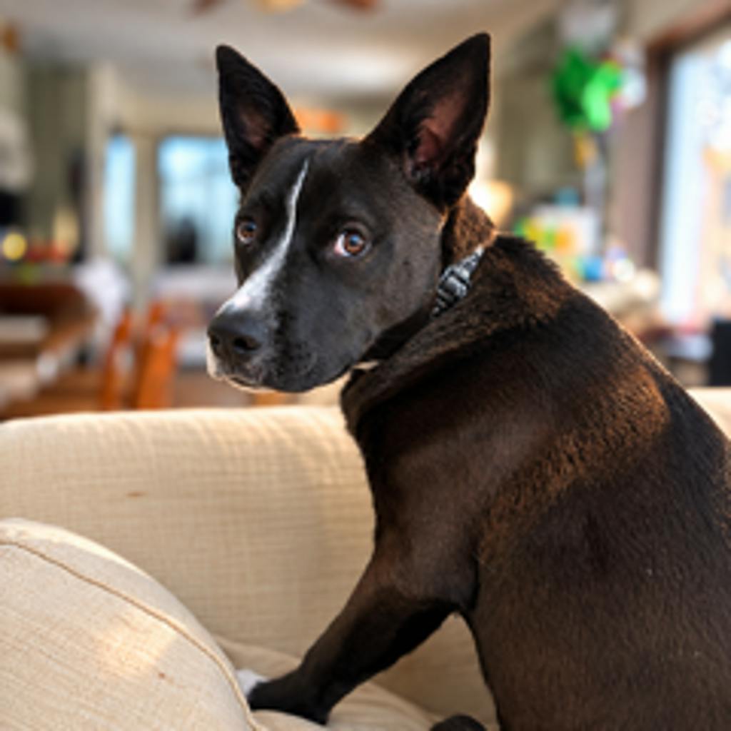 Luna, a 1 year and 4 months old Black Female Boxer Dog